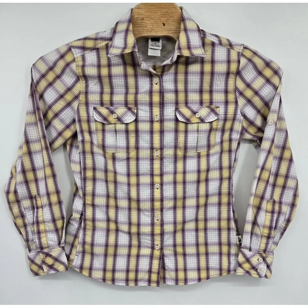 The North Face Shirt Women's L Plaid Vented Capped Vapor Wick Hiking Zip Pocket - Picture 2 of 9